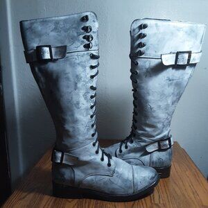 Roan by Bed Stu - Tall Lace Up Leather Boots in Grey